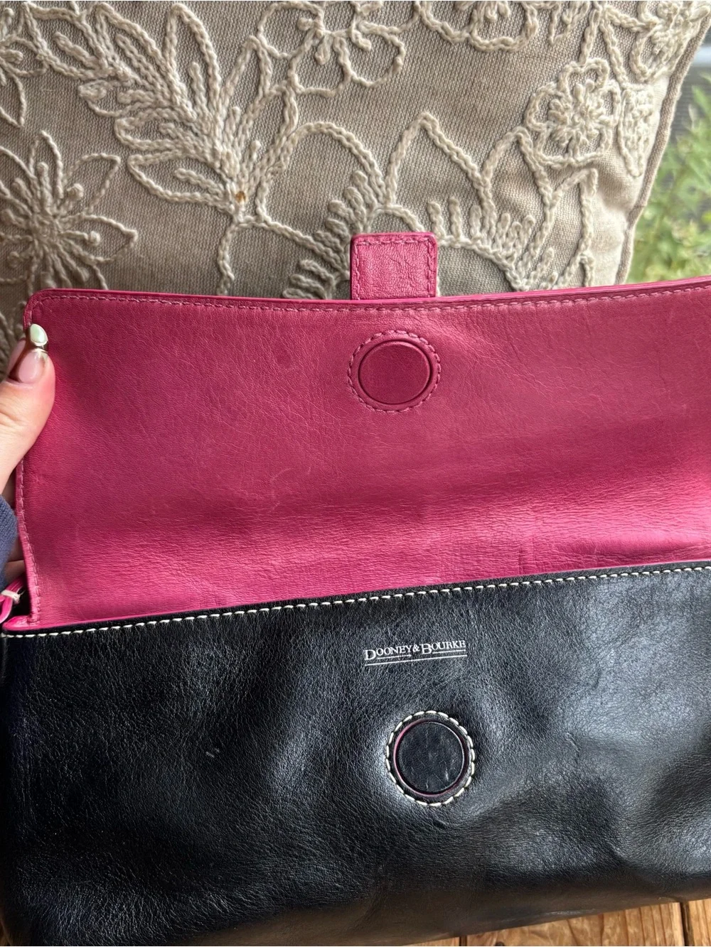 Dooney & Bourke Black Leather Shoulderbag with Silver Heart Enamel Buckle